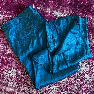 Alfani Snakeskin Teal Turquoise Jacquard Satin Trousers Size 10